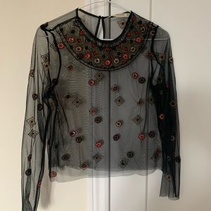 Zara XS Mesh Embroidery Top with Beading - made in India